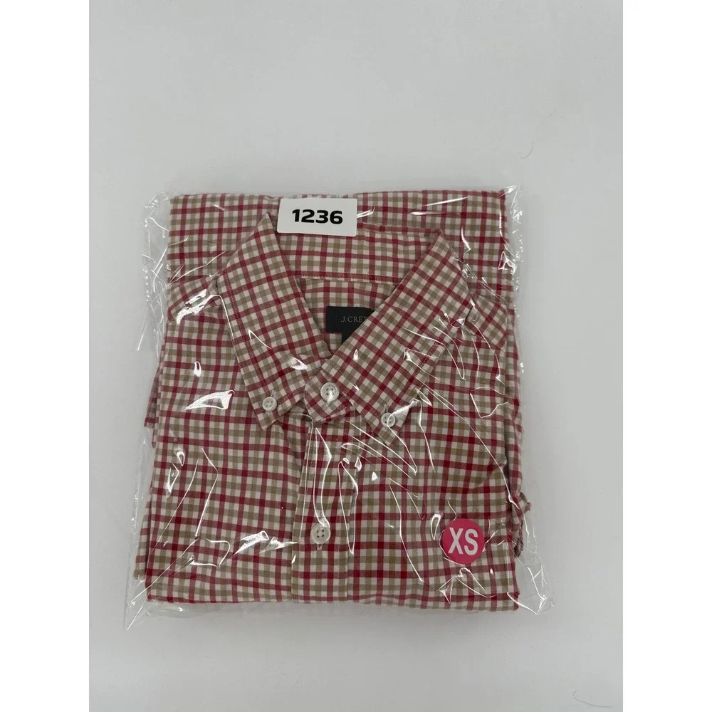 J Crew Mens Red Tan Plaid Button Down Shirt Long Sleeve‎ Casual Business Size XS